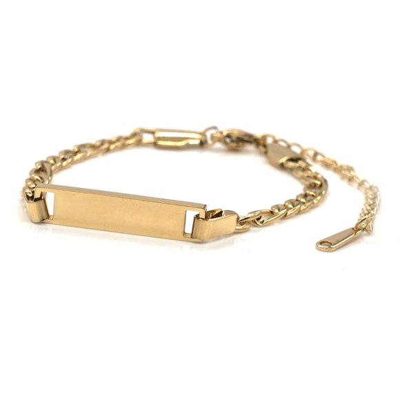 Gold plated baby size bracelet with personalized name plate. - Picture 3 of 6